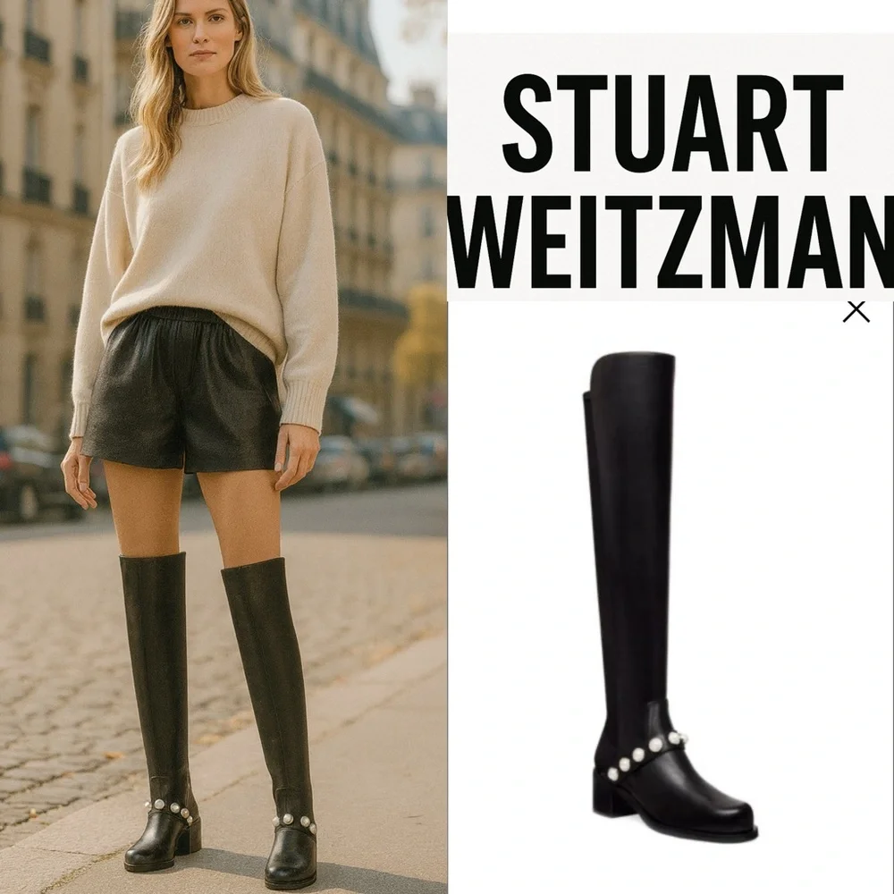 Stuart Weitzman Portia  Over the knee boots with pearl embellished size 8